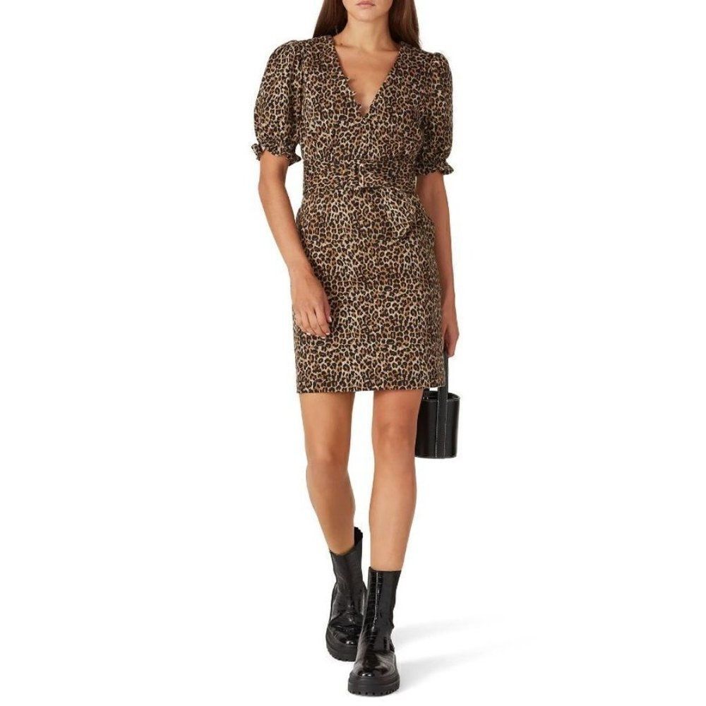 Marissa Webb Collective the Carly Leopard Print Canvas Belted Dress Sz 6 Pockets